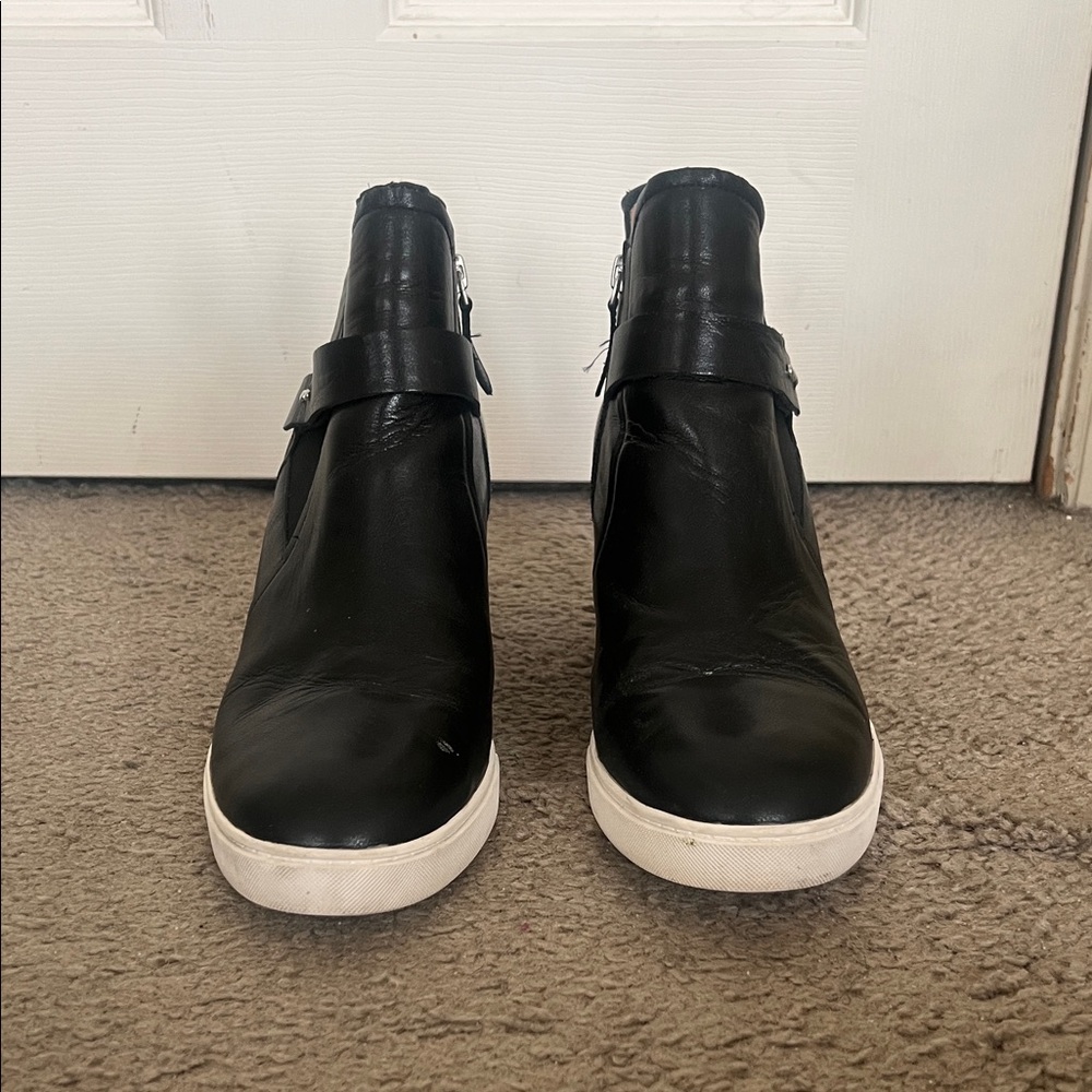 Black High-Top Sneakers with White Soles